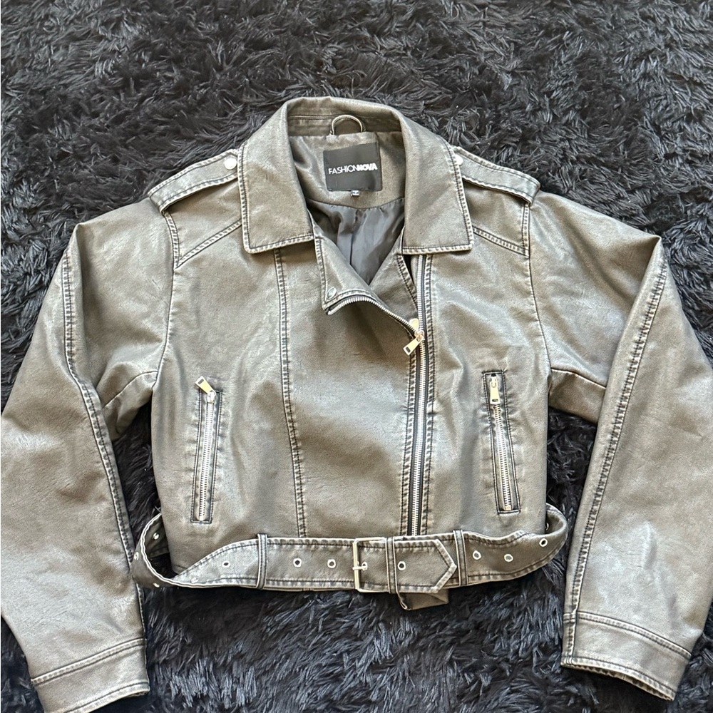 Washed Faux Leather Moto - Black